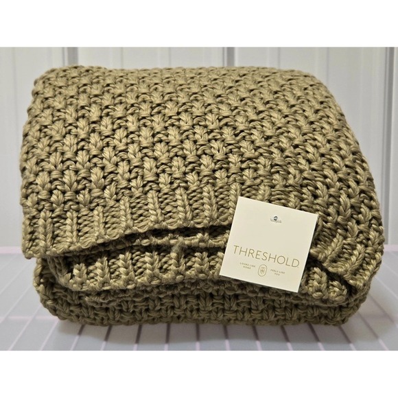Threshold Chunky Knit Throw Blanket Decorative Textured Olive Green - Picture 1 of 5